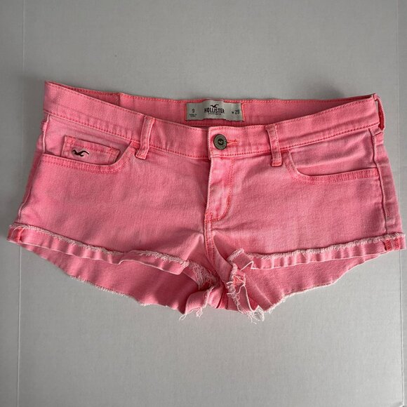 Hollister Wmn’s Neon Pink Micro Mini Denim Shorts Distressed Hem Jean | Sz 29x9 - Picture 4 of 17